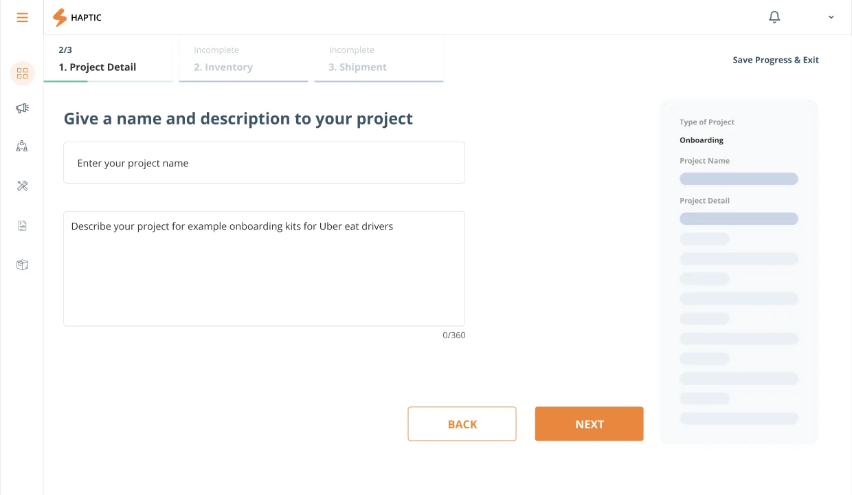 Haptic Create Project, the simplified project creation step, the first move of the new four-step onboarding