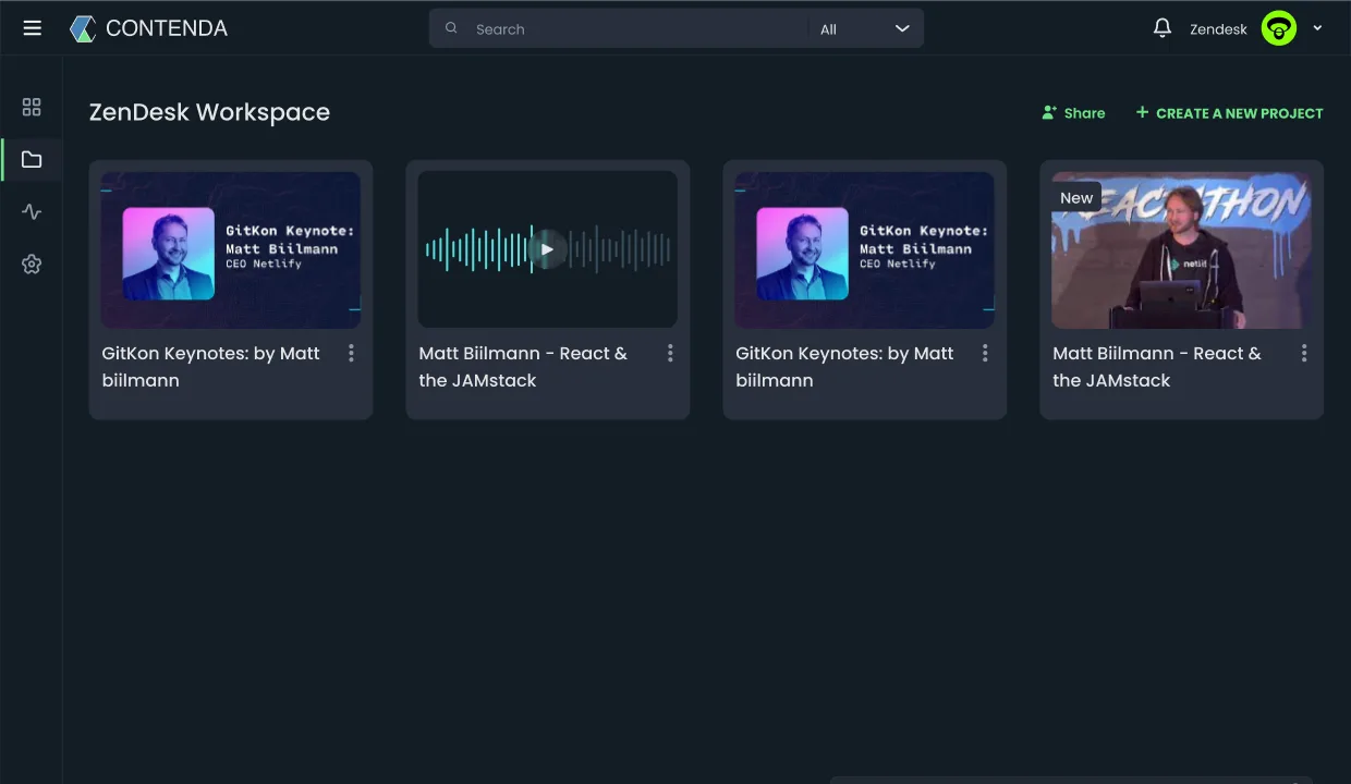 Contenda ContentFlow, list of all flows in a project, the transformation pipeline UI