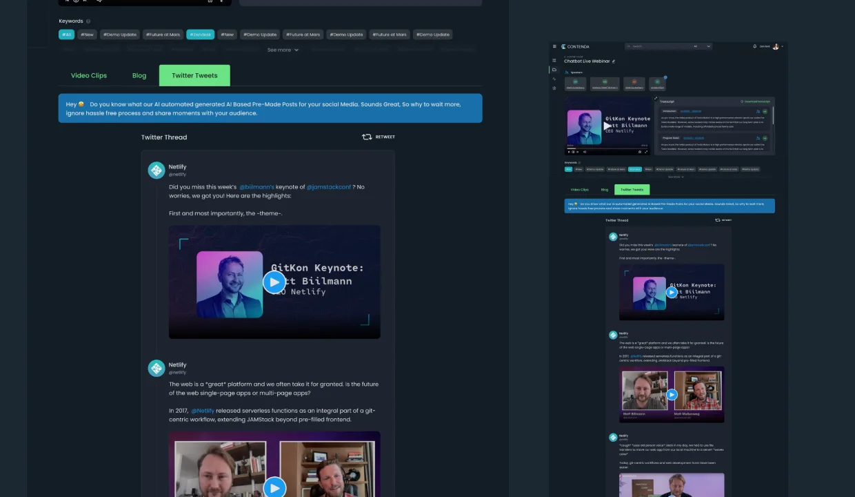 Contenda auto-generated tweet threads, one-liners and threads pulled from the strongest moments of the long-form source