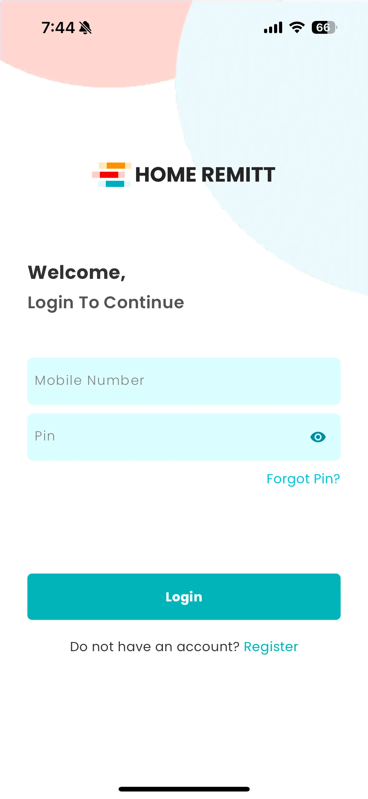 Old HomeRemitt mobile app screen 1, clunky, outdated layout with poor information hierarchy